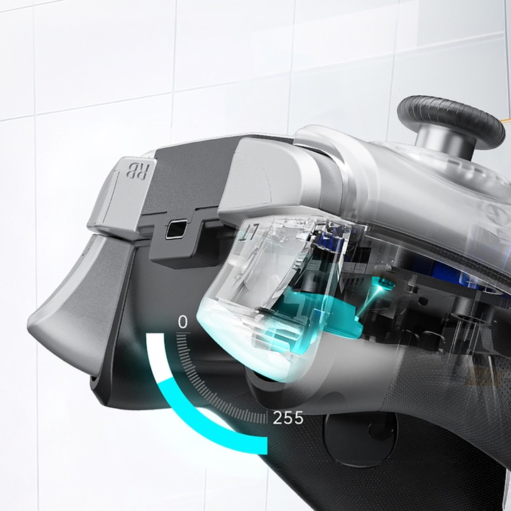 Контролер Machenike G5Pro Max за компютър / Nintendo Switch / телевизор / телефон, безжичен / Bluetooth / с кабел, 600mAh, RGB, USB-C, включена станция за зареждане, сив