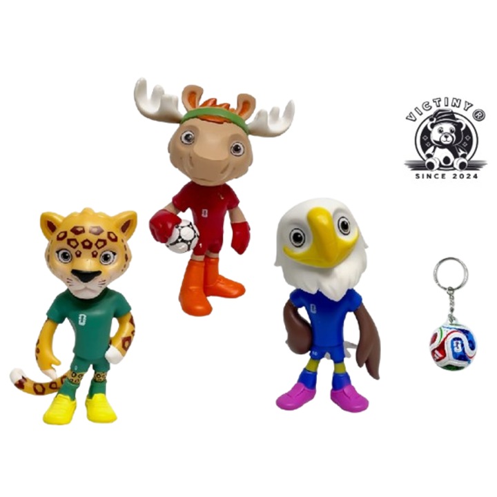 Комплект от 4 фигурки талисмани на FIFA 2026 World Cup VICTINY® 10 см многоцветни (пакетът съдържа 3 талисмана и ключодържател топка)