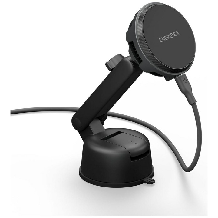 Стойка за кола ENERGEA Magarctic Drive, за вентилация / табло / предно стъкло, съвместима с MagSafe, безжично зареждане 25W, USB-C, черна