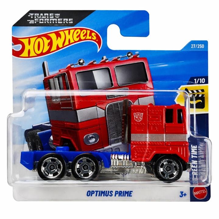 Masinuta, Mattel, HOT WHEELS 1:64, Optimus Prime, rosu, 1:64