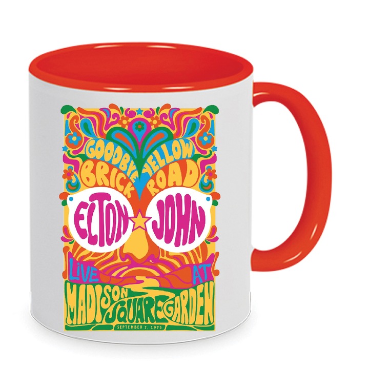 Cana Elton John No.7, ceramica, 330ml, alb si rosu, design imprimat de inalta definitie, lavabila la masina