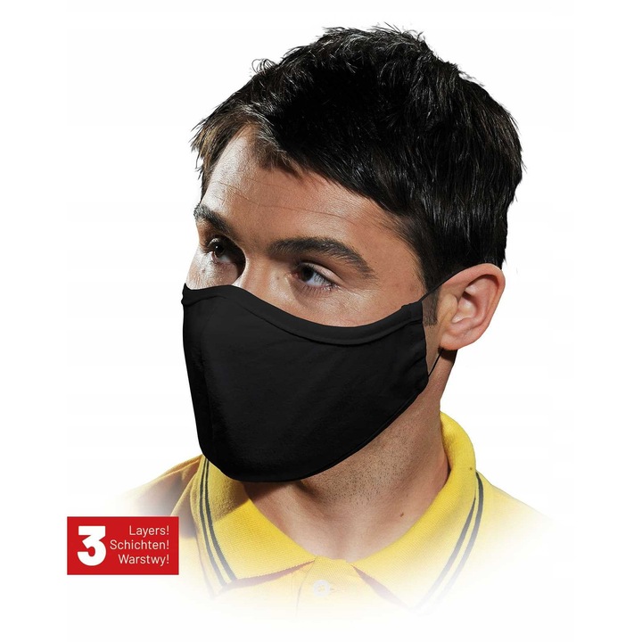 Masca reutilizabila, Reis, 3 straturi, neagra, universala, set 10 bucati