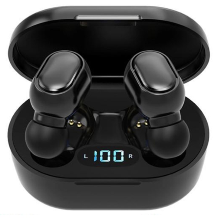 E6S vezeték nélküli fülhallgatók Bluetooth 5.0-val és töltőtokkal - fekete