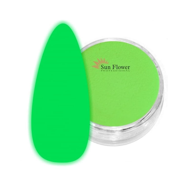 Pudra acrilica Fluo Effect Sunflower, 2g, verde, stralucitoare in intuneric