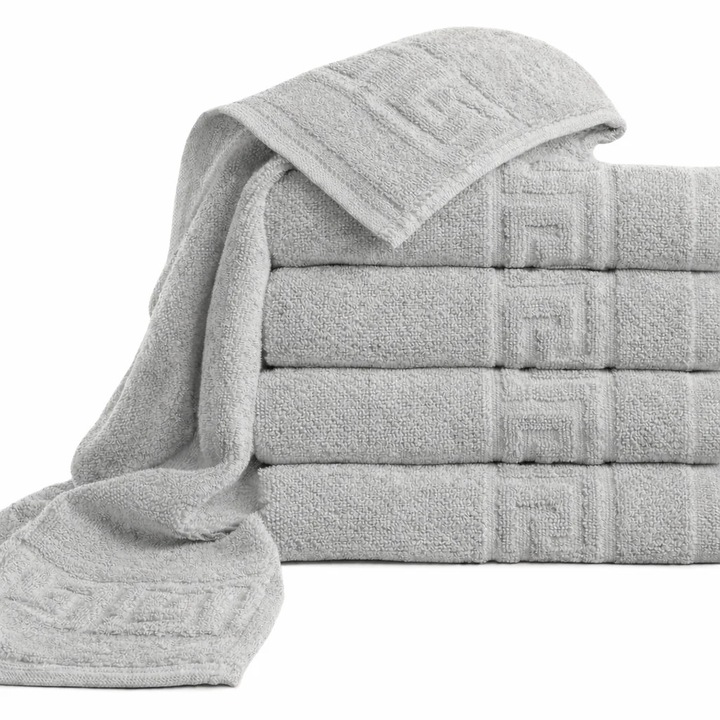 Set 5 prosoape greek border, Textilici, 30x 50 cm, 100% bumbac, absorbante si pufoase, gri deschis