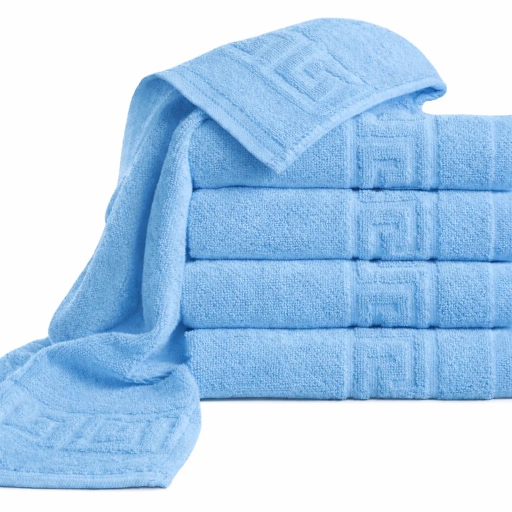 Set 5 prosoape greek border, Textilici, 30x 50 cm, 100% bumbac, absorbante si pufoase, albastru