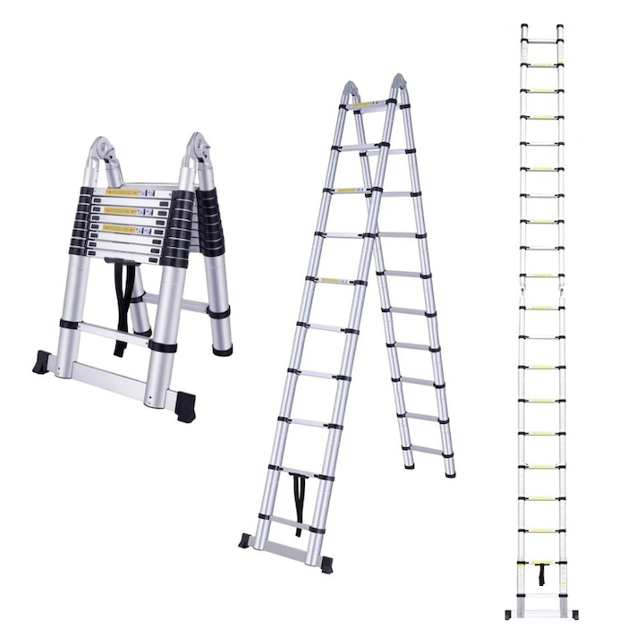 Kétoldalas teleszkópos alumínium létra, csuklóval – 8 m