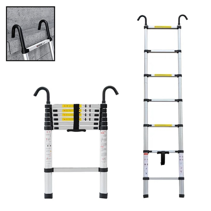 Scara telescopica cu carlige – 2 m, aluminiu