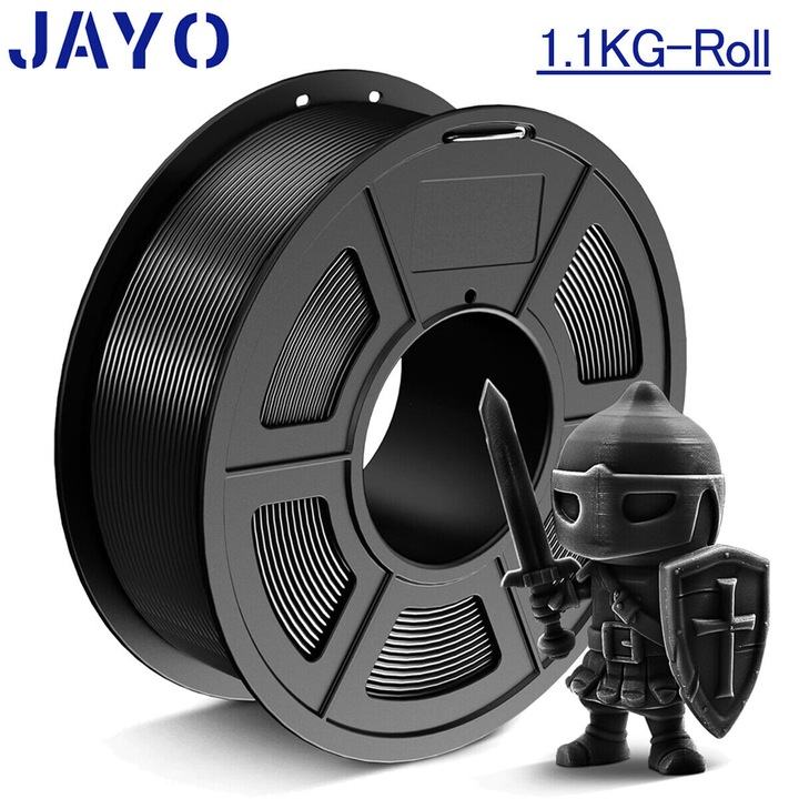 Filament 3D, Jayo, PLA, Negru, 1.1 kg, diametru 1.75mm, compatibil cu majoritatea imprimantelor 3D tehnologie FDM, ideal pentru imprimantele BambuLab