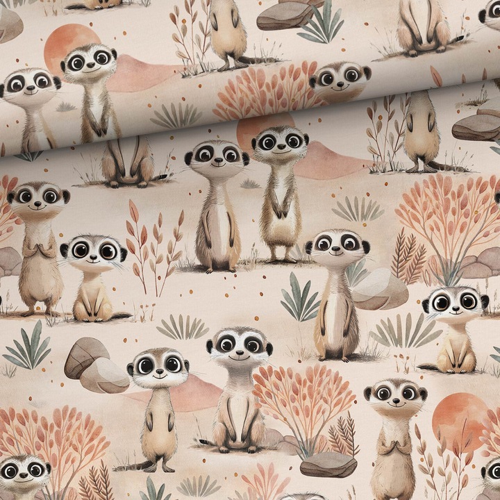 Material textil, Tricot french terry, Tricot trening imprimat Surykatki, bumbac 95%, elastan 5%