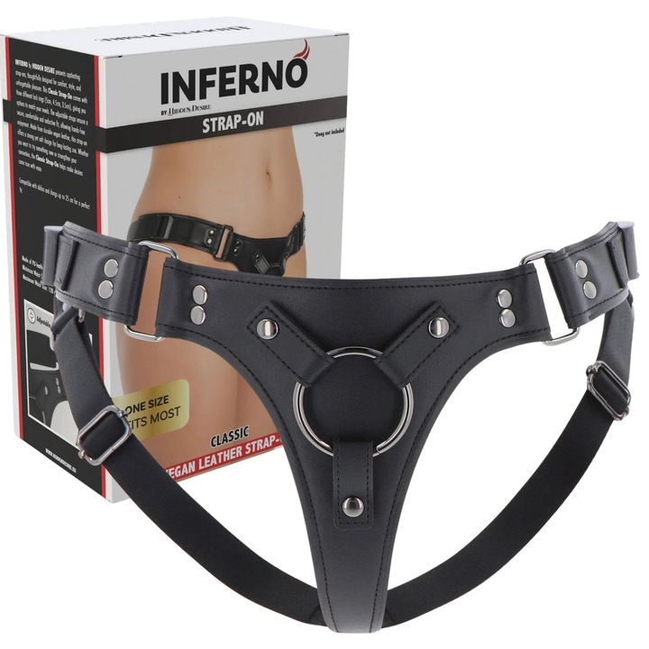 Ham strap-on Classic, Hidden Desire, 3 inele interschimbabile, piele PU, negru, 80-120 cm