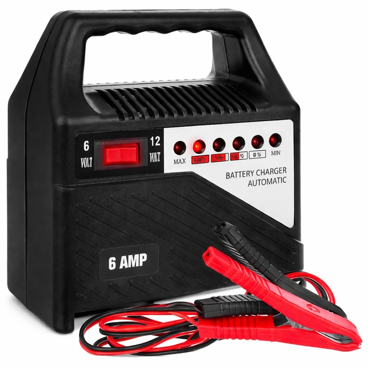 Incarcator baterii auto 12V 6A – charger pentru baterii plumb-acid, LED, portabil