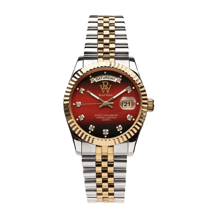 Ceas de mână Royal Watch, RW 110/R, cadran rosu fumuriu, otel, 37 mm