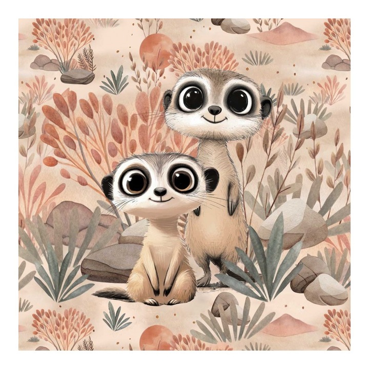 Material textil, Panou din tricot french terry 40x50 cm Surykatki, bumbac 95%, elastan 5%