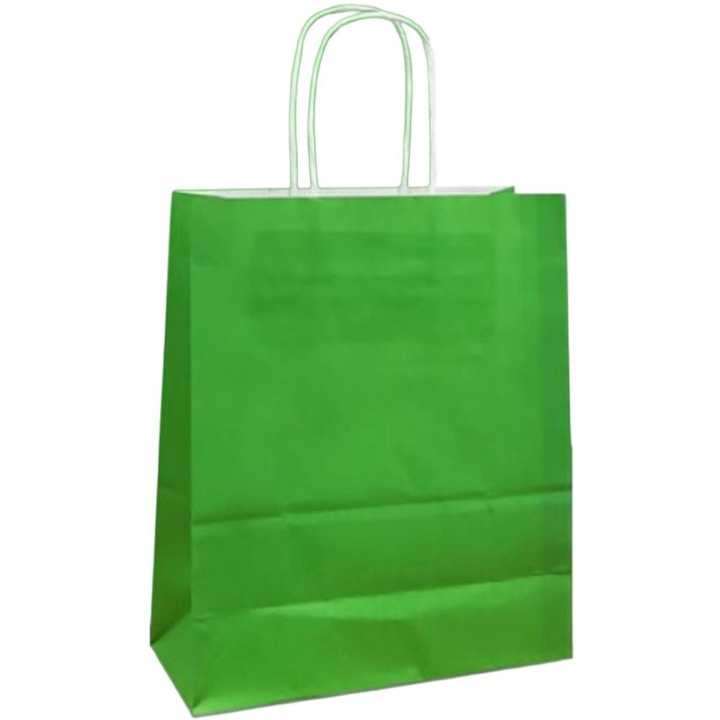 Set 2 x 100 Pungi Hartie cu Manere Rasucite, Biodegradabile, Verde Deschis, 20 x 9 x 25 cm