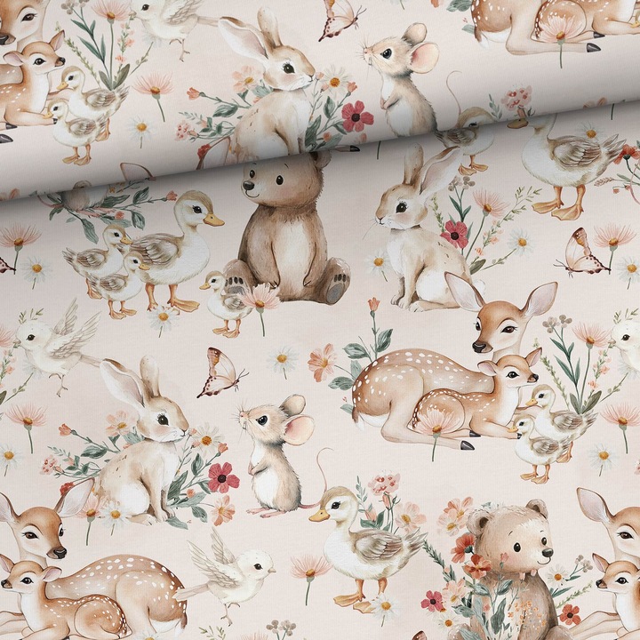 Material textil, Tricot jersey imprimat Trezirea primaverii, bumbac 92%, elastan 8%