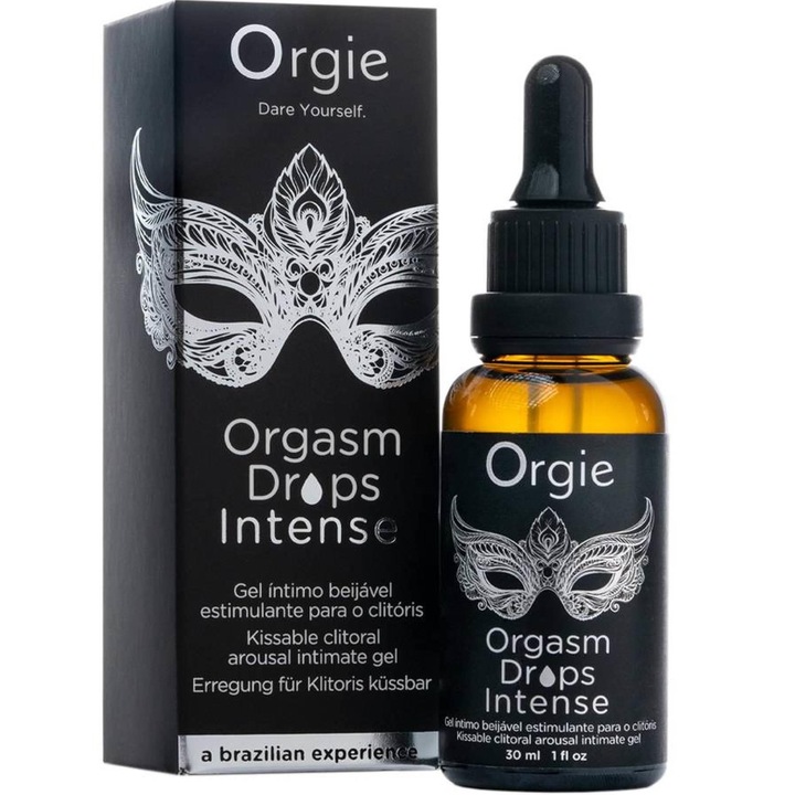 Gel stimulant pentru clitoris, Orgie Orgasm Drops Intense, 30 ml, efect de incalzire, aroma mar rosu