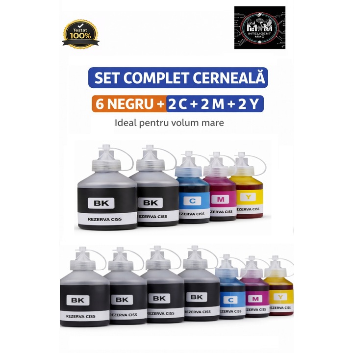 Cartus cerneala CISS compatibil Epson SET (6x NEGRU +2x ALBASTRU +2xROSU +2xGALBEN) NON OEM ET-102, ET-103, ET-105, ET-106