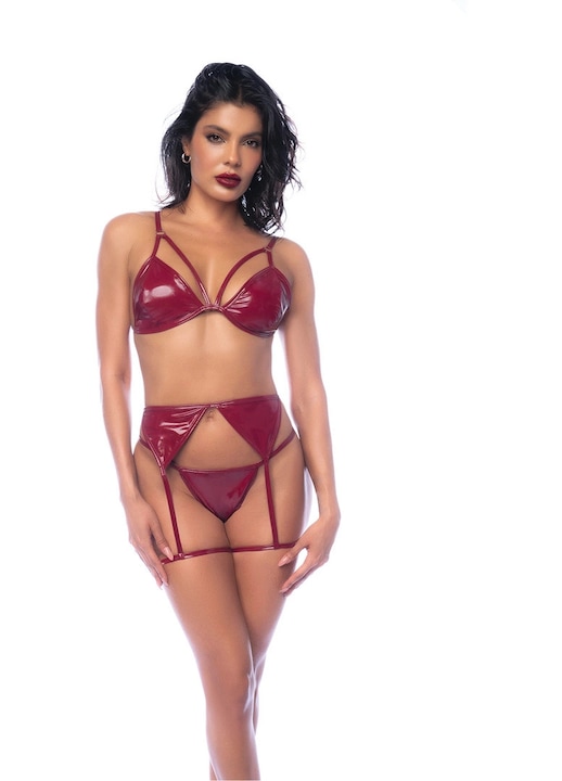 Szexi fehérnemű, Mapale, 3 részes szett, piros, vinil