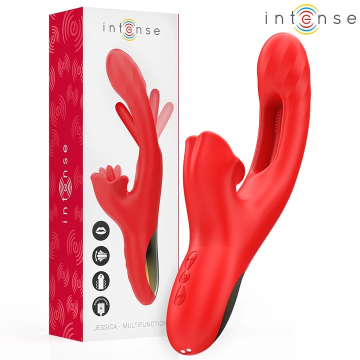 Intenzív Jessica személyes vibrátor, 24,8 cm, 3 motor, piros, vízálló