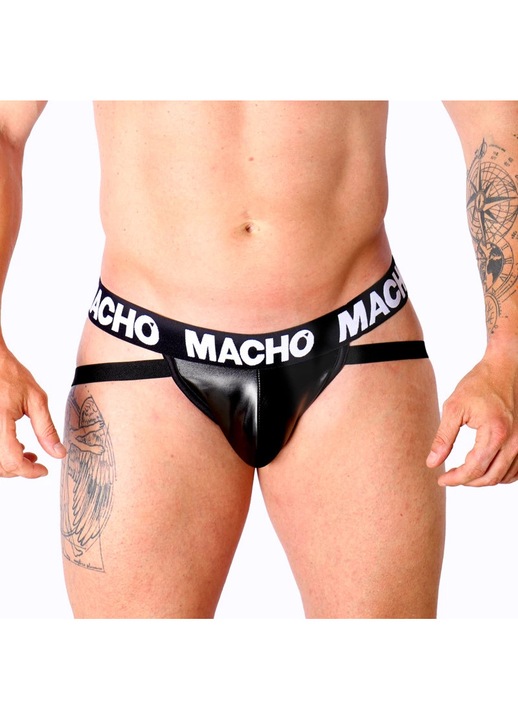 Macho MX25NC Jock szexi tanga, fekete, műbőr