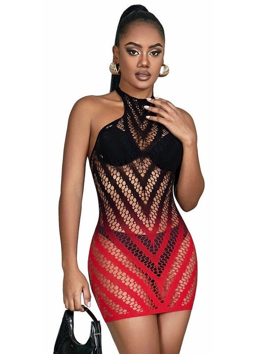 Rochie din Plasa de Pescuit Subblime 952242, rosu-negru, elastic, fara maneci, marime universala, One Size INTL