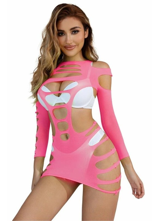 Rochie sexy Subblime, nylon/elastan, maneca lunga, roz, One Size INTL