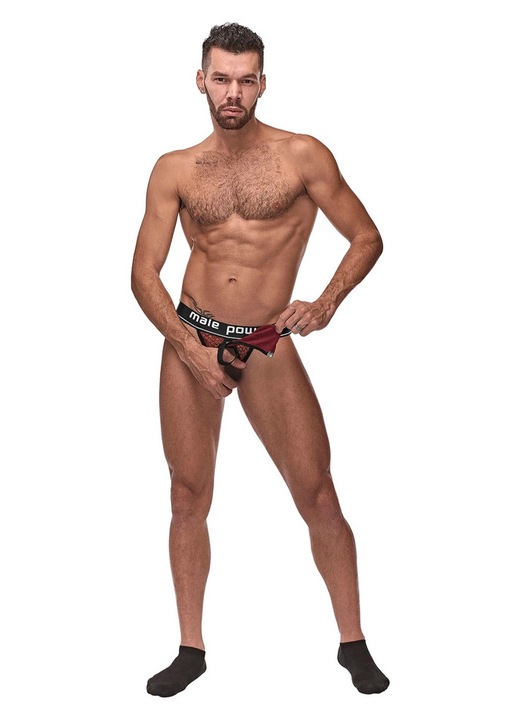 Jock bugyi, Male Power, S/M, bordó, levehető tok, elasztikus gyűrűrendszer, S-M INTL