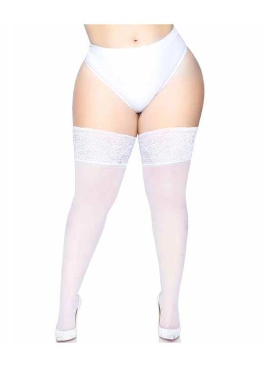 Harisnya, Leg Avenue Plus Stay Up Sheer, szilikon csipke, testszínű, átlátszó Lycra, One Size INTL