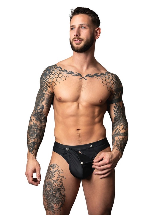 Férfi bugyi, szexi, Male Power Oh Snap!, levehető panel, fekete, rugalmas anyag