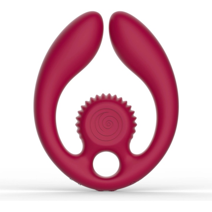 Анатомичен двоен стимулатор за двойки SVibe GIZI Duo, бордо, 5 нива на интензивност, 3 режима, медицински силикон