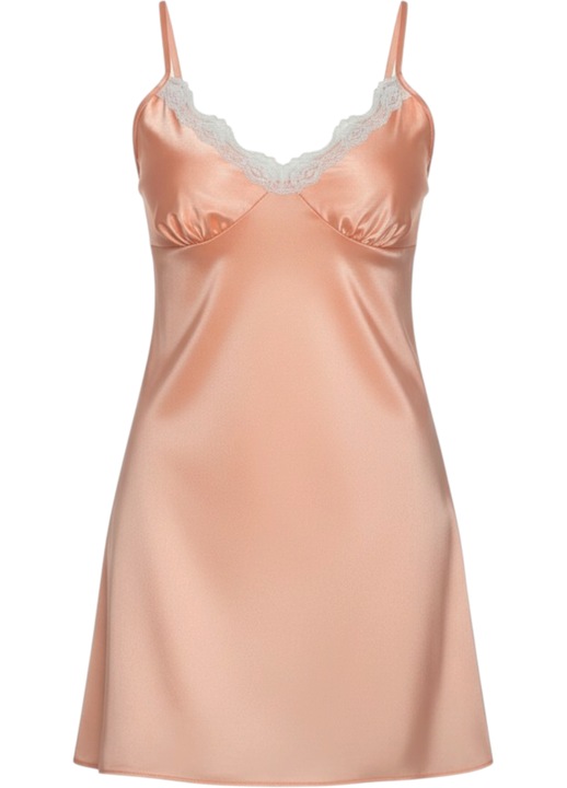 Furou dama din satin, cu dantela aplicata, StarFashion, cu bretele subtiri, roz piersica, S