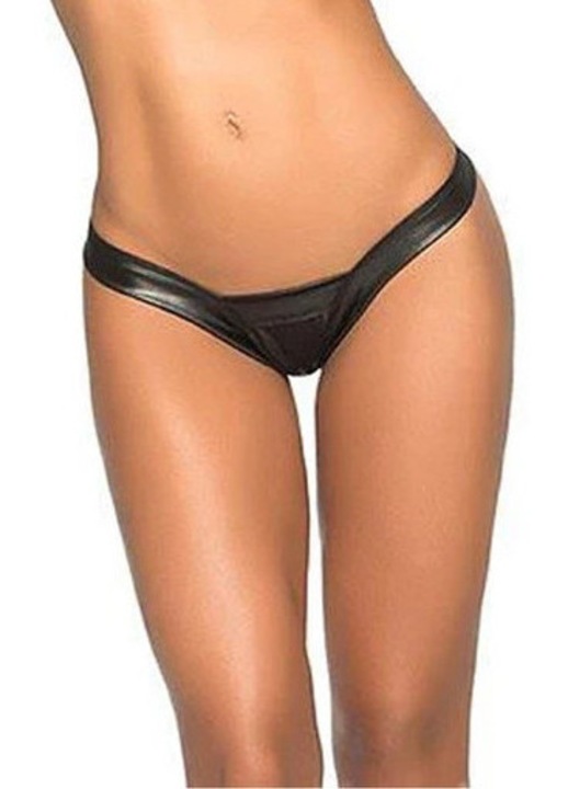 Férfi bugyi, Male Power, Perfect Thong, fekete, fényes nedves hatású, rugalmas anyag