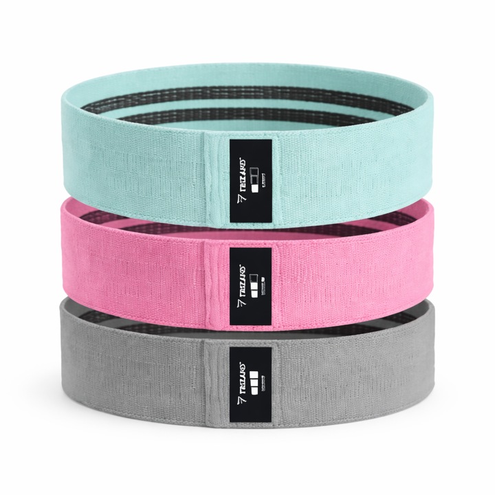 Set 3 benzi elastice fitness TRIZAND – benzile de rezistenta pentru antrenament, exercitii full-body, Pilates, yoga si recuperare