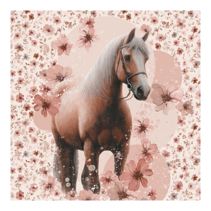 Material textil, Panou din tricot french terry 40x50 cm Tiny pink Horse, bumbac 95%, elastan 5%