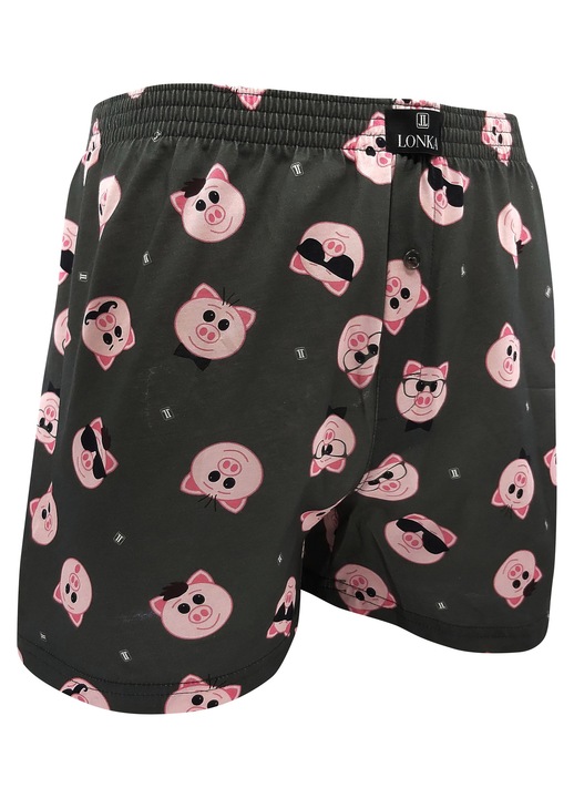 Boxeri barbatesti Lonka, multicolori, bumbac 100%, imprimeu original cu porcusori, croiala lejera