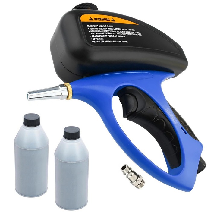 Пневматичен пистолет за пясъкоструене SB-255A с резервоар 510 мл + корунд 2 кг, Апарат за пясъкоструене със сгъстен въздух 6.2 бара