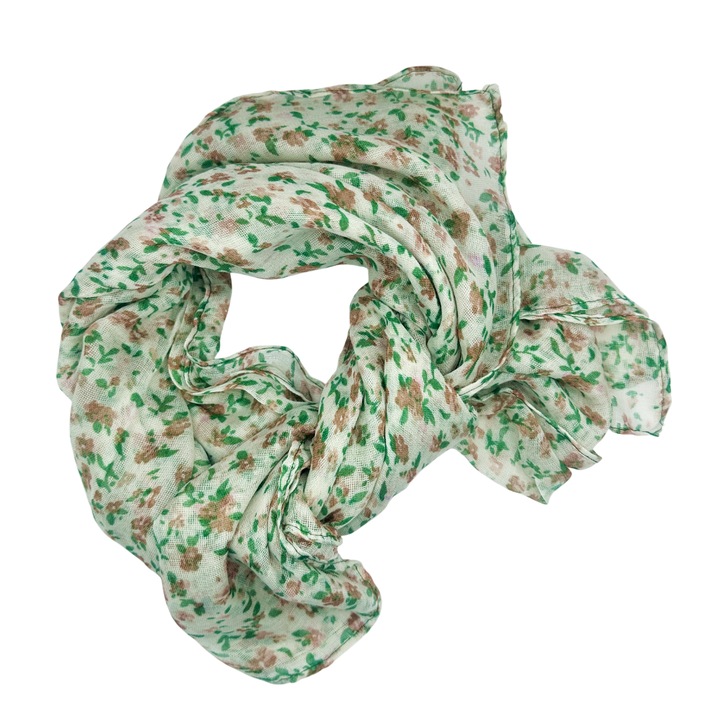 Esarfa cu flori albe LUCILLE, PRAVALIA CU SURPRIZE, Alb, 70x180cm