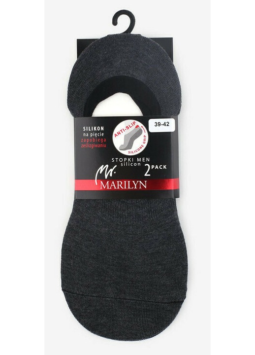 Set 2 perechi talpici bumbac cu silicon la calcai Marilyn Men Silicon, Gri inchis melanj