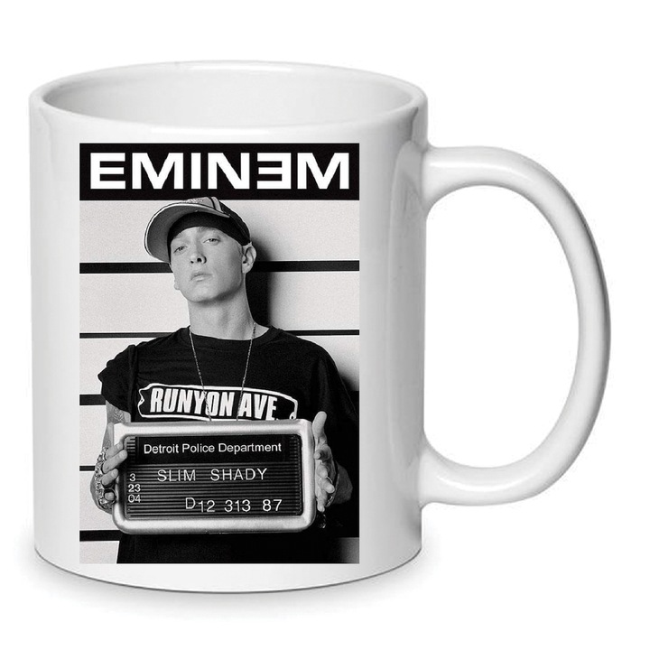 Cana Eminem Mug No5, 330ml, ceramica, alba, design ergonomic, rezistenta la masina de spalat