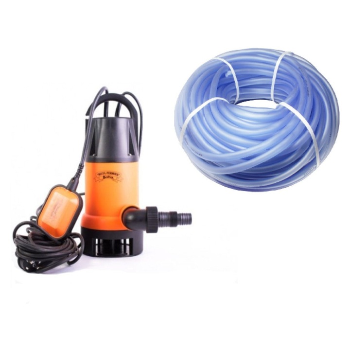 Set - Pompa submersibila de apa murdara cu flotor 900 W, 1, 5 mc/h, refulare 8, adancime 9 m + FURTUN 50M - COBI SMART®