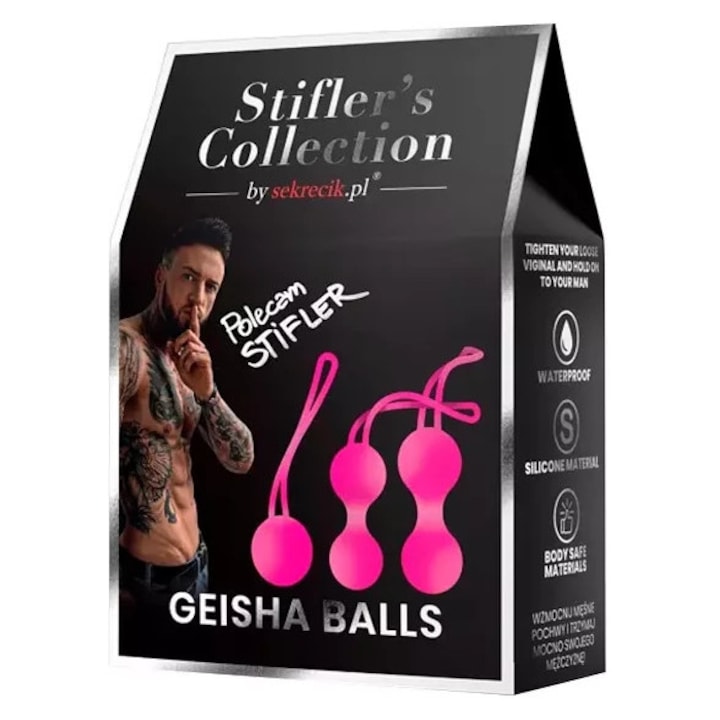 Set 3 bile de antrenament pentru muschii pelvici, Stifler's Collection, silicon medical, roz, 2 bile duble si 1 bila simpla