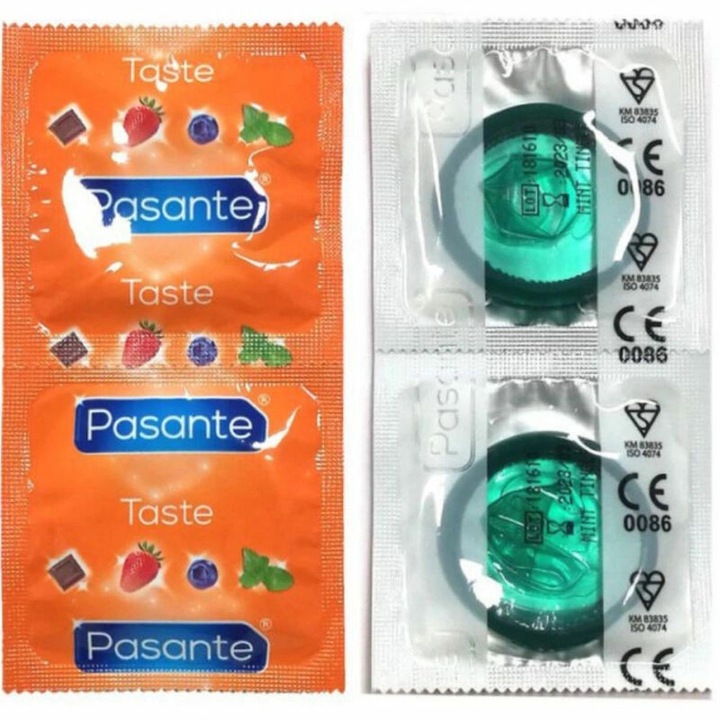 Prezervative Pasante Mint, 144 bucati, 53 mm, verde, cu aroma de menta