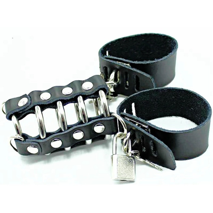 Set BDSM OHMAMA Fetish, cusca intima cu metal si ecopiele, negru, dimensiune reglabila
