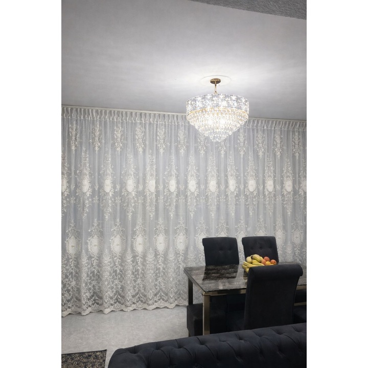 Тюлена завеса с бродерия, модел Картахена, кремаво-златиста, изработена на перделък, 600 x 240 см