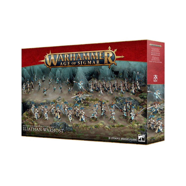 Extensie de joc Warhammer Age of Sigmar, Iliathan Warhost Lumineth Realm-lords Battleforce, Games Workshop, 37 modele de asamblat, gri