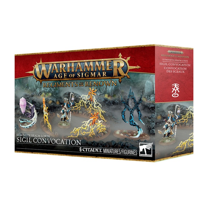 Extensie de joc Warhammer Age of Sigmar, Regiments of Renown Sigil Convocation Lumineth Realm-lords, Games Workshop, 6 modele de asamblat, gri