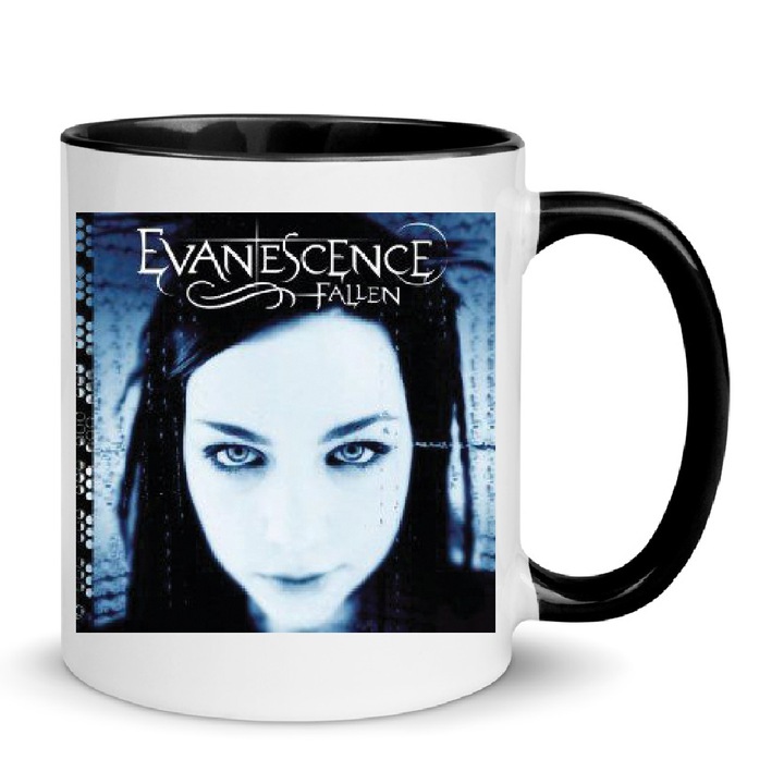 Cana ceramica Evanescence Mug No.1, editia "Fallen", 330ml, alb-negru, design cu imprimeu de inalta definitie, lavabila la masina