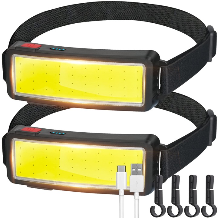 Презареждаем LED фенер USB, комплект от 2 броя, дизайн със свободни ръце, водоустойчив, 3 режима на осветление, регулируем