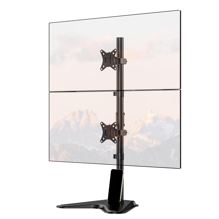 PUTORSEN Kétmonitoros Függőleges Tartó, VESA 75x75-100x100mm, Fekete, 17-34 hüvelyk